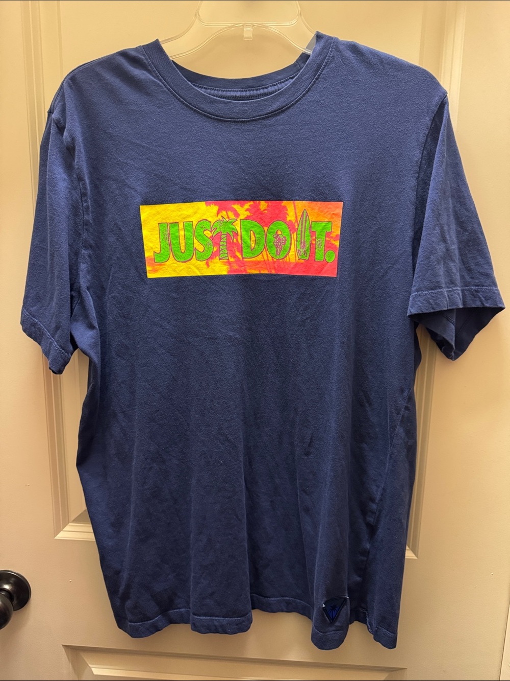 Nike Navy Short-Sleeve Tee with Neon 'Just Do It' Graphic